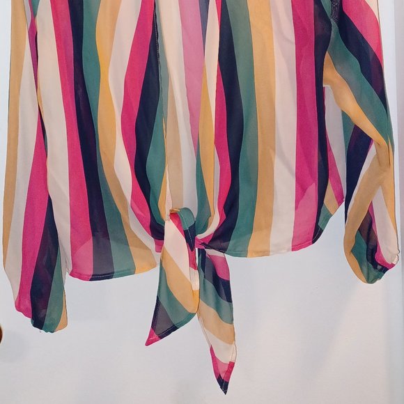 MULTI COLOR PIN STRIPE SUMMER/SPRING BLOUSE - Picture 2 of 7